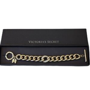 Victoria's Secret Gold Tone Pave Crystal Link Toggle Clasp Bracelet